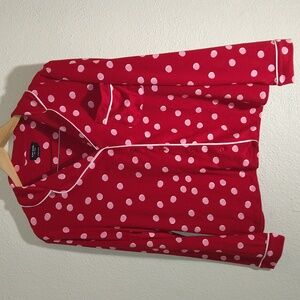 Kate Spade Pajama Top Button Front Red with Pink Polka Dots Size Small